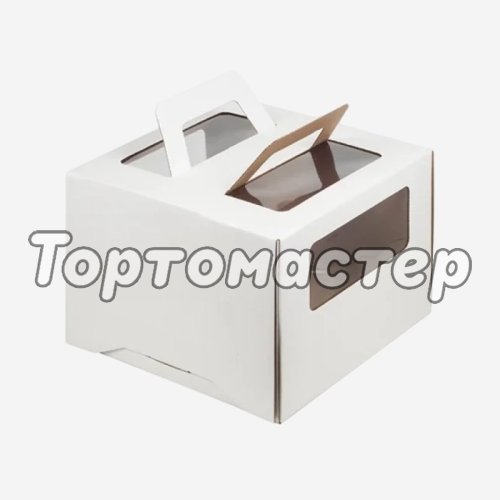 Коробка для торта с окном и ручкой белая 30х30х22 см 019030