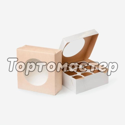 Коробка на 9 капкейков с окном крафт/белая OSQ MUF 9
