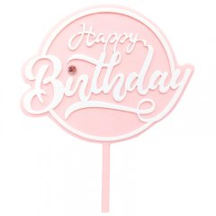 Топпер декоративный акриловый "Happy Birthday" Розовый Топ-59