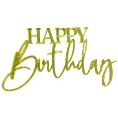 Топпер декоративный акриловый "Happy birthday" Золото 9х5 см 