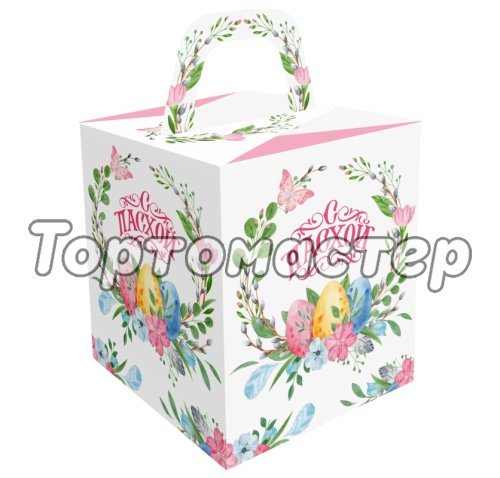 Коробка для кулича "Пасхальный венок" 15х15х18 см КУ-00769, КУ-769