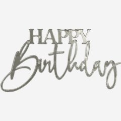 Топпер декоративный акриловый "Happy Birthday" Серебро 12х6,5 см 