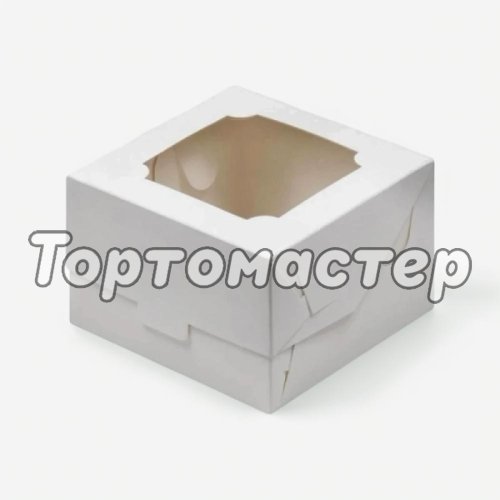 Коробка для бенто-торта с окном белая 16х16х8 см 070620 ф