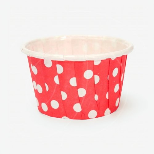 Капсула бумажная с подворотом Красная в белый горошек D50 H40 100 шт Б-23