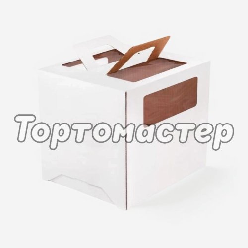 Коробка для торта с окном и ручкой белая 24х24х24 см НФ-00000057