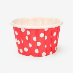 Капсула бумажная с подворотом Красная в белый горошек D50 H40 100 шт Б-23