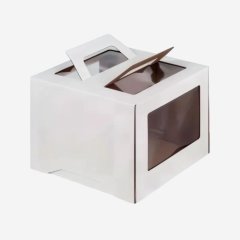 Коробка для торта с окном и ручками белая 22х22х15 см 