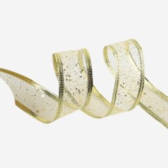 Лента для декора и упаковки Капроновая "Блёстки" Золото 2,5 см 6840538