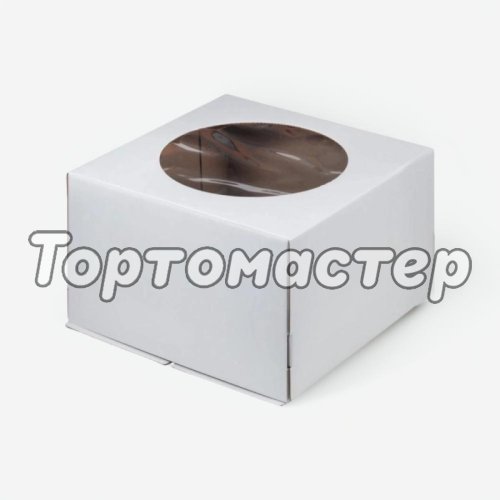 Коробка для торта с круглым окном белая 24х24х18 см 011200