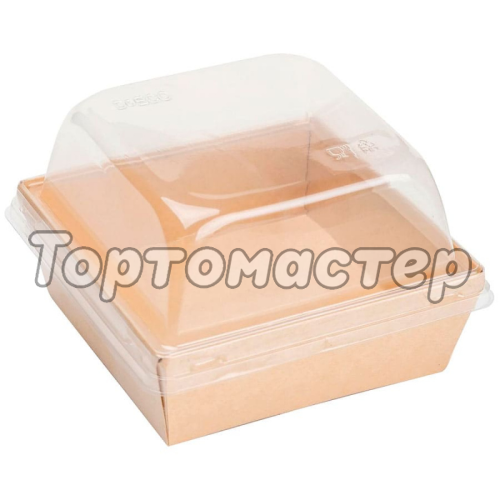 Коробка для бенто-торта и моти крафт 15х15х9,5 см дно 11х11 см OSQ SmartPack 800 box + Lid SmartPack 800 domе