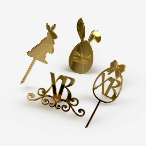 Набор топперов декоративных акриловых "Пасхальный набор" Золото 4 шт 