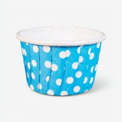Капсула бумажная с подворотом Голубая в белый горошек D50 H40 100 шт Б-22