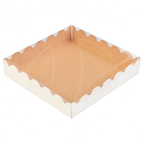 Коробка для сладостей с прозрачной крышкой крафт 15х15х3 см 4318579; 7184428